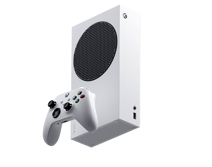Bottom angle view of the Xbox Series S – 1 TB Robot White with Xbox Wireless Controller – Robot White
